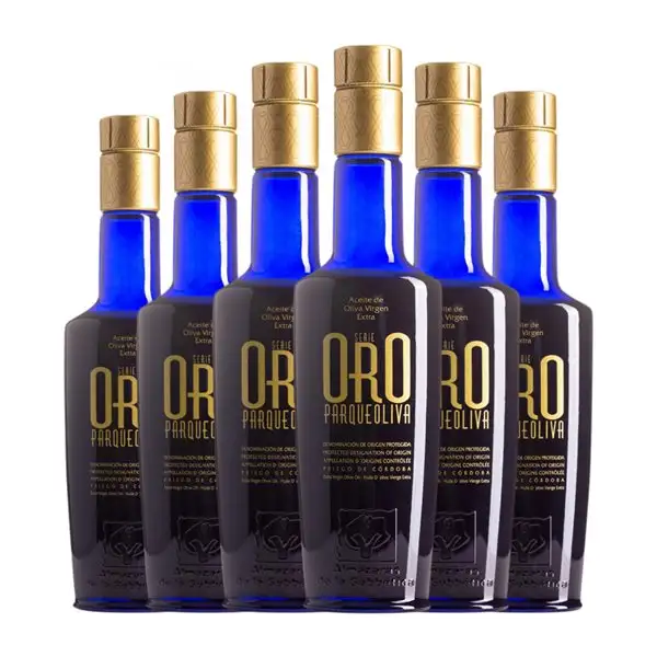 Aceite de Oliva Almazaras de la Subbética Parqueoliva Priego de Córdoba Edición Oro, AOVE Virgen Extra Botellín 25 cl Vidrio (Caja de 6 unidades)
