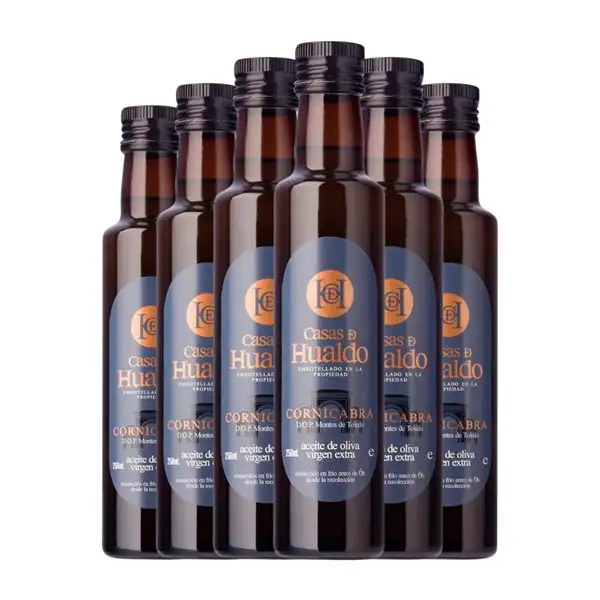 Aceite de Oliva Casas de Hualdo Cornicabra Montes de Toledo AOVE Virgen Extra Botellín 25 cl Vidrio (Caja de 6 unidades)