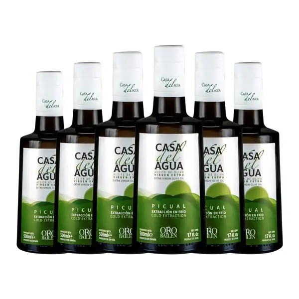 Aceite de Oliva Oro Bailén Casa del Agua Picual AOVE Virgen Extra Botella Medium 50 cl (Caja de 6 unidades)