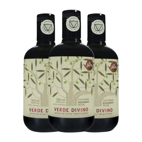 Aceite de Oliva Verde Divino Picual Cosecha Temprana, AOVE Virgen Extra Eco — Ecológico Botella Medium 50 cl (Caja de 3 unidades)