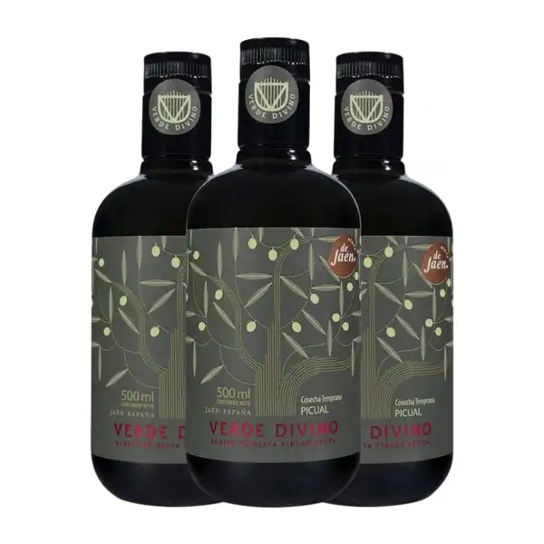 Aceite de Oliva Verde Divino Picual Cosecha Temprana, AOVE Virgen Extra Botella Medium 50 cl (Caja de 3 unidades)