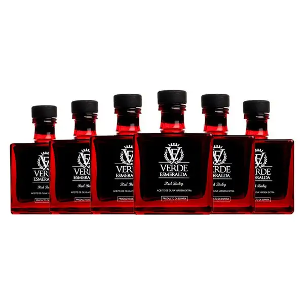 Aceite de Oliva Verde Esmeralda Baby Royal Red — Edición Roja, AOVE Virgen Extra Botellín Miniatura 10 cl (Caja de 6 unidades)