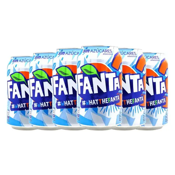 Refrescos Fanta What The Fanta Sin Azúcar Lata 33 cl (Caja de 6 unidades)