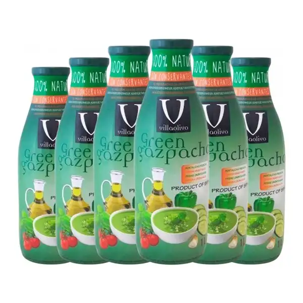 Refrescos Mediterráneo Villaolivo 1 L Vidrio Gazpacho Verde (Caja de 6 unidades)