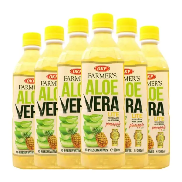 Refrescos OKF Botella Medium 50 cl Aloe Vera, Pineapple — Piña (Caja de 6 unidades)