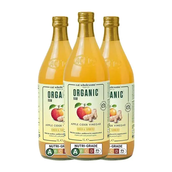 Vinagre Eat Wholesome Sin Filtrar Organic — Ecológico 1 L Red Hot Chilli — Chile Rojo Picante, Cúrcuma, Jengibre, Manzana, Cider — Sidra (Caja de 3 unidades)