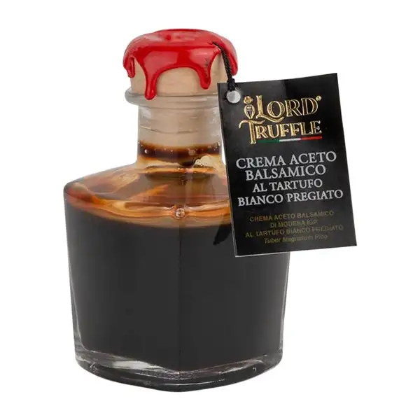 Vinagre Lord Truffle Modena Balsámico, Crema Botellín Miniatura 10 cl Tartufo Bianco — Trufa Blanca
