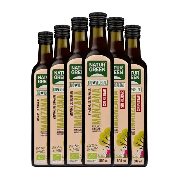Vinagre Natur Green Sin Filtrar Eco — Ecológico Botella Medium 50 cl Manzana, Cider — Sidra (Caja de 6 unidades)